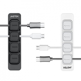 JASTEK 2Pack Magnetic Cable Clips Desktop Tiny Cord Management Organization with 4 Button Multipurpose Cables Holder Organizer for Phone Charging Cable Mouse Wire Earphone Cord – Black & white