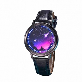MINILUJIA LED Touch Screen Unique Watch Women Watch Meteor Shower 37mm Round Dial Soft Leather Strap Band Black