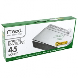 Mead #10 Envelopes, Security, Press-it Seal-it, 4-1/8″ X 9-1/2″, White, 45 Per Box (75026)