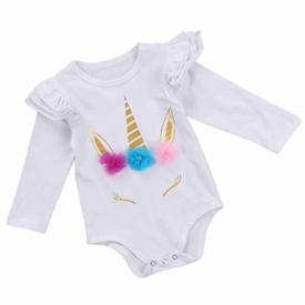 Goddessvan Newborn Baby Girls Floral Unicorn Polka Dot Long Sleeve Romper Clothes (0/6M, White)