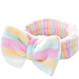 Qingsun Make-up Face Wash Shower Headband,Soft Coral Velvet Style Bow-knot Hair Wrap for Women Girl Hair Accessories
