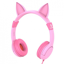 iClever Kids Headphones, Cat-inspired Wired On-Ear Headsets with 85dB Volume Limited, Food Grade Silicone (Kids-friendly), 3.5mm Audio Jack, Children Headphones for Kids, Pink