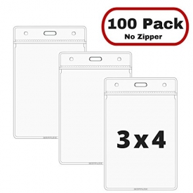 MIFFLIN Vertical 4×3 Name Badge Holders (Large 4×3″, 100 Pack) Clear Plastic for ID Name Tags, Conference Nametags Sleeve Pouch 3″ x 4″ Holders, 4 by 3 Size No Zipper for Quick Loading i.d Tags