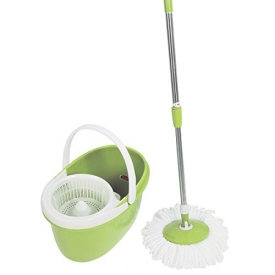 360° Rotating Head Easy Magic Floor Mop Bucket 2 Head Microfiber Spinning Green + FREE E-Book