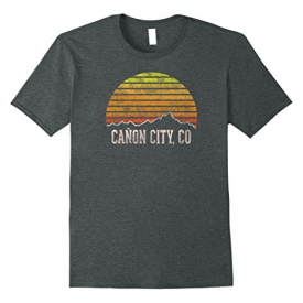 Mens Retro Canon City Colorado Mountain Sunset Winter T-Shirt 3XL Dark Heather