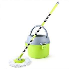 Mee’life Household Spin Mop and Bucket Set for Floor Clean with 2 Microfiber Mop Heads,Rotary cleaning Single Bucket and Double Driving Hand Pressing Telescoping Mop Design Easy Washing and Wring