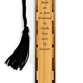Books vs. Kindle Quote Engraved Wooden Bookmark on Cherry with Black Tassel