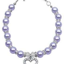 Mirage Pet Products 8 to 10-Inch Heart and Pearl Necklace, Medium, Lavender