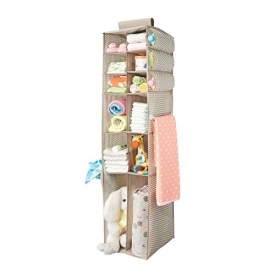 mDesign Fabric Hanging Baby Nursery Storage Organizer for Clothing, Blankets, Diapers – 16 Compartments, Taupe/Natural