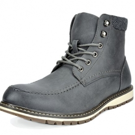 Bruno Marc Men’s Apache-01 Grey Faux Fur Lined Motocycle Combat Oxford Ankle Boots Size 14 M US