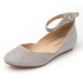 Dream Pairs Women’s Revona Grey Suede Low Wedge Ankle Strap Flats Shoes – 9 B(M) US