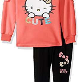 Hello Kitty Little Girls’ 2 Piece Long Sleeve and Legging Set, Coral, 5