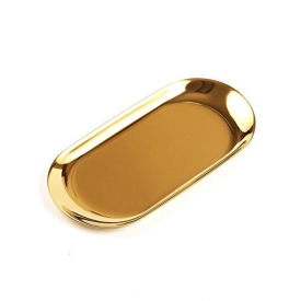 Chris.W Stainless Steel Bathroom Vanity Tray for Cosmetics, Makeup, Beauty Products, Jewelry, Hand Towels Collection, Fruit Dish, Oval – Small – 7 x 3.15 inches (Gold)