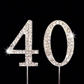 40th Birthday / Wedding Anniversary Number Cake Topper with Sparkling Rhinestone Crystals – 1.75″ Tall – Cake Decoration Jewelry