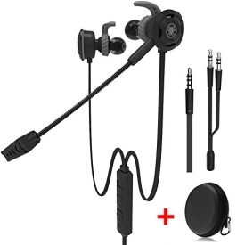 Wired Gaming Earphone with Adjustable Mic for PS4,Laptop Computer, Cellphone, DLAND E-sport Earburds with Portable Earphone Bags, Snug Soft Design, Inline Controls for Hands-free Calling. (Black )