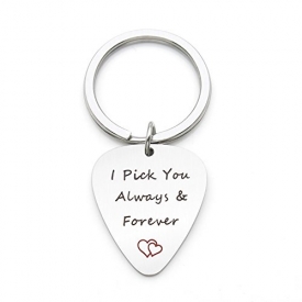 I Pick You Always and Forever I Pick you Stainless Steel Guitar Pick Keychain Musical Gift Anniversary Valentine’s Day Gift Double Sided Engraved !