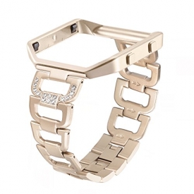 bayite Stainless Steel Bands with Frame for Fitbit Blaze, Rhinestone Bling Replacement Accessory Straps for Women Champagne Gold
