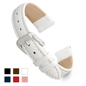 Speidel Genuine Leather Watch Band 12mm White Calf Skin Replacement Strap, Stainless Steel Metal Buckle Clasp, Watchband Fits Most Watch Brands