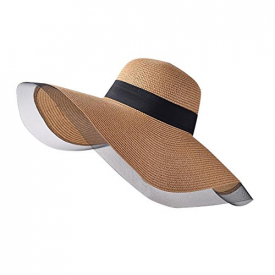 iShine Women’s Ridge Wide Floppy Brim Summer Beach Sun Hat Straw Cap for Set of 1pcs