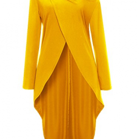 KISSMODA Women’s Sexy Off Shoulder High Low Tunic Dress Loose Long T Shirt Tops Yellow Small