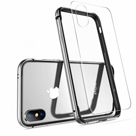 iPhone X Case, iPhone 10 Case,HUMIXX [Extre Series] Aluminum TPU Hybrid Shockproof Bumper Case for iPhone X (Include Clear Back Screen Protector)-Silver