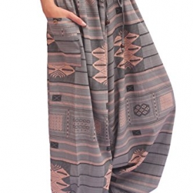 Wynnthaishop’100% Cotton Baggy Boho Aladin Yoga Harem Pants (S-XL for Waist for 26″ – 42″, Gray-2)