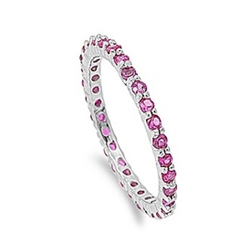 .925 Sterling Silver July Birthstone Cubic Zirconia Bridal Eternity Engagement Stackable Ring