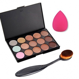 Foreverstore 15 Colors Contour Face Cream Makeup Concealer Palette Kit Face Makeup Contour Cream Puff Sponge Brush