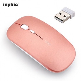 Rechargeable Wireless Mouse,inphic Mute Silent Click Mini Noiseless Optical Mice,Ultra Thin 1600 DPI for Notebook,PC,Laptop,Computer,Macbook (Rose gold)
