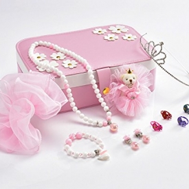 PinkSheep Princess Jewelry Box, Flower Jewelry Storage Organizer With Pink Jewelry Sets, 12 PCS, Lovely Sweet Girl Gift