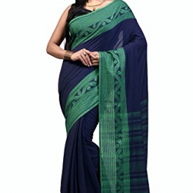 Bengal Handloom Women’s 100/2 Count Pure Cotton Saree Free Size Blue