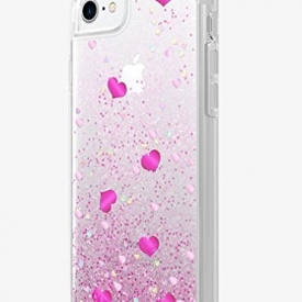 Milk & Honey Valentine’s Day Liquid Case for iPhone 8/7/6/6s – Clear with hearts and glitter