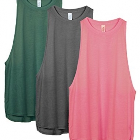 icyzone Yoga Tops Activewear Workout Clothes Sports Racerback Tank Tops For Women (M, Army/Charcoal/Pink)