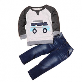 Hot Sale!!Woaills 2-7T Toddler Boys Outfit Clothes Car Print T-shirt Tops + Long Jeans Trousers (3/4T, Gray2/3T)
