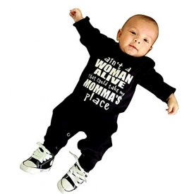 SALE ! Teresamoon Letter Print Romper ，Baby Solid Cotton Blend Jumpsuit Outfits Clothes Set (0-6 Months, Black)