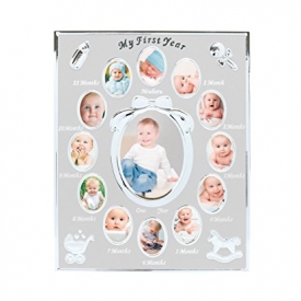 Tiny Ideas Baby’s First Year Keepsake Picture Photo Frame, Silver