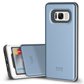 DesignSkin [Slider] Galaxy S8 PLUS Case with Slim Triple Layer Wallet Design Shockproof Bumper Cushion Card Slot Holder for Samsung Galaxy S8 PLUS (S8+) Fashionable Smartphone Accessory (Coral Blue)