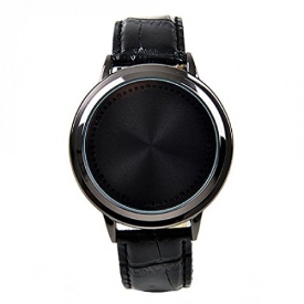 Fashion Contracted Waterproof Leather Band Touch Screen LED Smart Watch Lovers Black