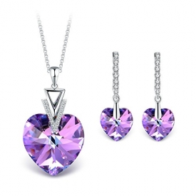 T400 Jewelers “My Destiny” Swarovski Elements Crystal Heart Necklace and Earrings Fashion Jewelry Sets for Women Love Gift