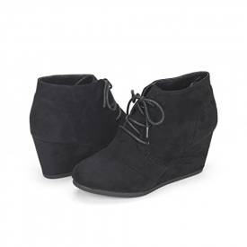 DREAM PAIRS TOMSON Women’s Casual Fashion Outdoor Lace Up Low Wedge Heel Booties Shoes   black 7.5 B(M) US