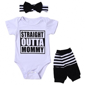 Seven Young 3PCS Outfit Set,Newborn Toddler,Baby Girl Clothes Romper+ Leg Warmers+ Bow Headband Spring Summer (White, 3-6 Months)