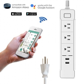 Soundance Wifi Smart Socket Power Strip with Surge Protection 3 AC Outlets 2 USB Charging Ports, Countdown Timer via APP in iPhone/Android Smartphone, Work with Google Home Alexa, Model C198 White
