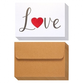 12 Pack Valentine Cards – Love Cards – Cursive Font Wooden Heart Design, Includes Envelopes, Romantic Greeting Cards for Valentine’s Day, Anniversaries, 7.3 x 5.2 Inches