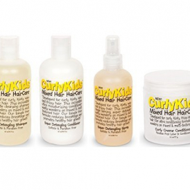 CurlyKids Mixed Hair HairCare Set Super Detangling Shampoo 8.0 Ounce, Conditioner 8.0 Ounce, Spray 6.0 Ounce, Curly Crème Conditioner 6.0 Ounce – 4-Pack