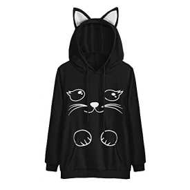 Girls Hoodie, Misaky Womens Cat Ear Blouse Sweatshirt Hooded Pullover Tops (L, Black)