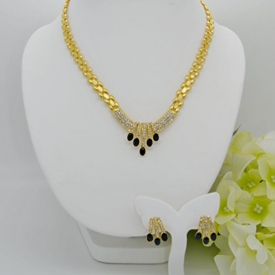 Gorgeous 22k Yellow Gold Plated Women Girl Jewelry Set Necklace Pendant Choker Earrings Cz 8mm 17 Inches