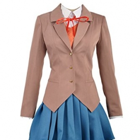 Yejue Doki Doki Literature Club Sayori Yuri Natsuki Monika Adult Cosplay Costume Custom With Vest(Full Set,Small)