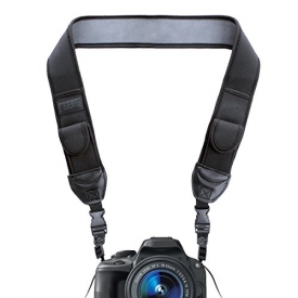 TrueSHOT Camera Strap with Black Neoprene Design and Quick Release Buckles by USA Gear – Works With Canon , Fujifilm , Nikon , Sony and More DSLR , Mirrorless , Instant Cameras