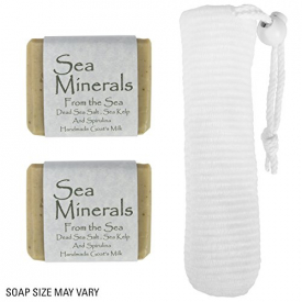 Goat Milk Soap – 100% Natural – with Dead Sea Salt and Neem Oil TREATS ACNE REDUCES REDNESS Handmade in the USA (2 Pack with Free Soap Sock)