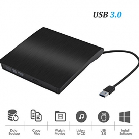 External CD Drive USB 3.0 Portable Slim External DVD Drive, Gipow External DVD CD Drive & CD DVD +/-RW Writer/Rewriter/Player High Speed Data Transfer for Macbook Pro Laptop/Desktops Win 8 (Black)